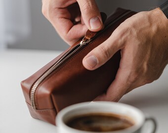 Ealing Genuine Leather Pen and Pencil Case - Cognac Brown