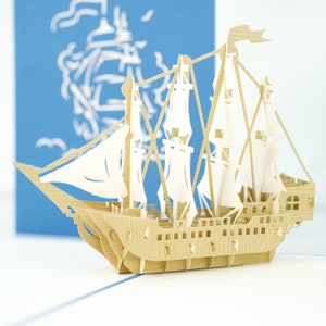 Birthday Card 3D Pop-Up Card Handcrafted Nautical Mast Galleon Sailing Ship.