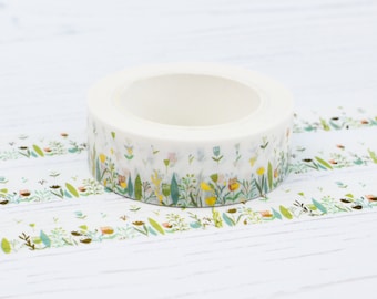 Gold Foil Flower and Rabbit Washi Tape in Mexican Tenango Pattern Red and Pink Floral Masking Tape Japanese Stationery