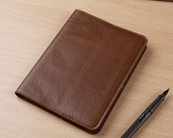 Leather Notebook Cover Refillable with Pen Loop, Real Leather, Size Small (A5 ish), with Gift Box, Brown