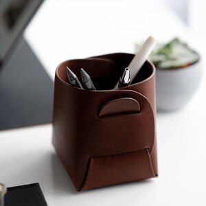 Cromer Brown Cognac Leather Pen Pot Pencil Desk Tidy image 2