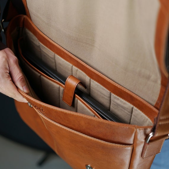 Luxury leather messenger bag sale