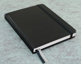 A5 (ish) Hardback Notebook Lined or Dotted Paper, Contents Page and Numbered Pages, Back Pocket, Bujo / Diary, Personalise, Black