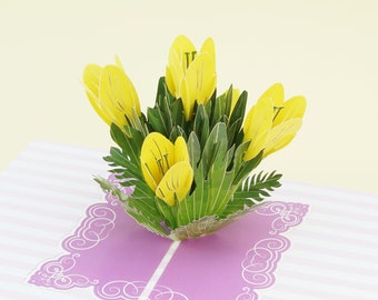 Mother's Day 3D Pop Up Card Flower Bouquet Yellow Tulips | Birthday, Friendship, Thank you, Get well Soon Card | Yellow Bunch of Flowers