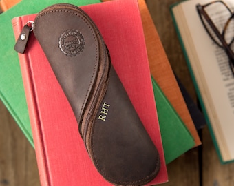 Customisable Genuine Leather Glasses Case, Dark Brown, Personalised