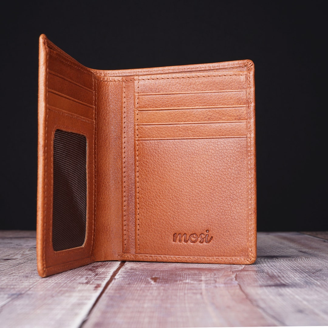 Customisable Genuine Cognac Leather Wallet Vertical Card Etsy