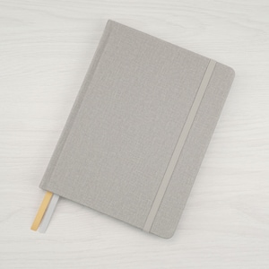 A5 (ish) Hardback Notebook Lined or Dotted Paper, Contents Page and Numbered Pages, Back Pocket, Bujo / Diary, Personalise, Grey