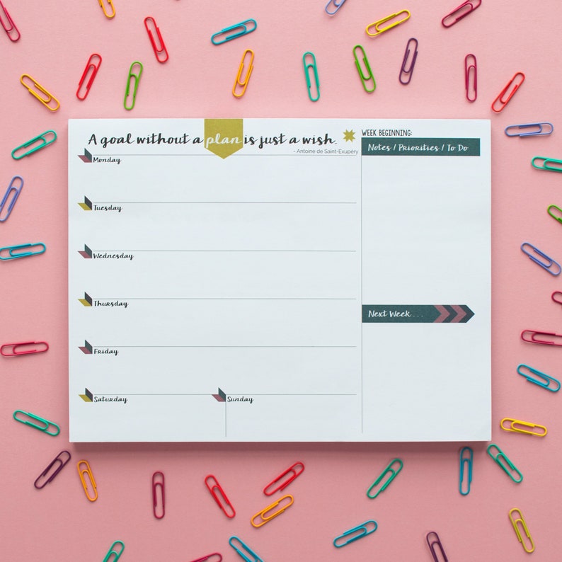 Weekly Planner Pad A4 Calendar Organiser Notepad Etsy