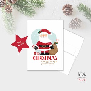 Printable Christmas Santa Greeting Card, cute printable christmas card, Cute Santa Clause, Candy,Snow