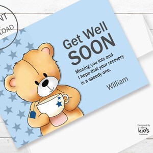Carte Guérissez bientôt Teddy bleu
