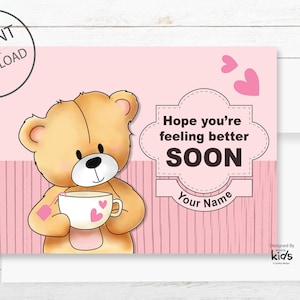 Teddy Get Well Soon Card, Pink get well card
