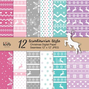Digital Paper Pack Scandinavian  Style  Christmas Seamless Hand Drawn Pattern Digital Scrapbook Paper Collection  Paper Christmas