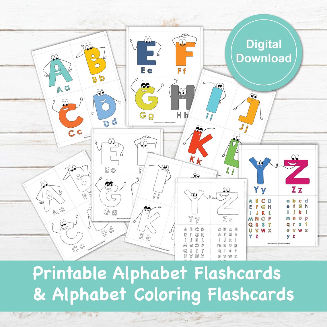Printable Alphabet Flashcards Printable Alphabet Coloring - Etsy