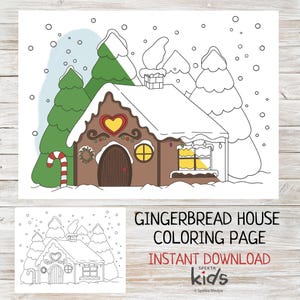 Christmas Printable: Fun Gingerbread House Coloring Page for Kids, Holiday Activity,  Instant Download,