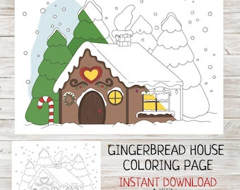 Lebkuchenhaus Färbung Seite für Kinder - Weihnachten druckt Holiday Fun
