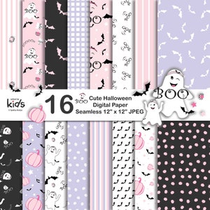 Halloween Pink Digital Paper Pack , Seamless Digital Scrapbook with Spiders, Bats, Ghosts