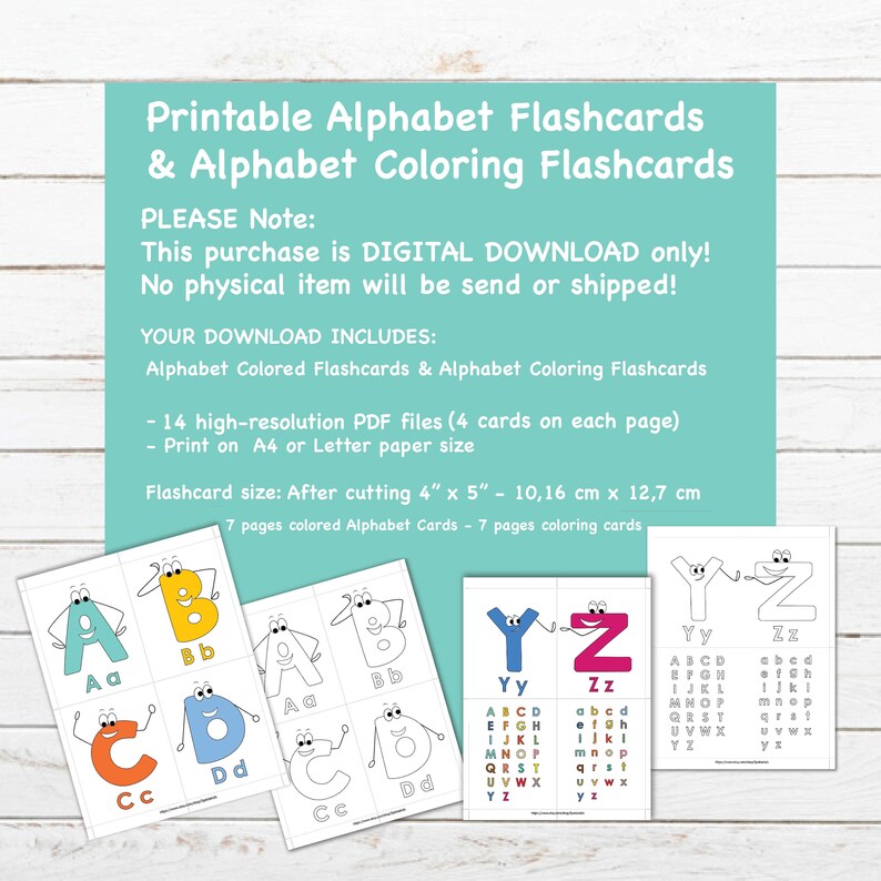Printable Alphabet Flashcards Printable Alphabet Coloring Etsy