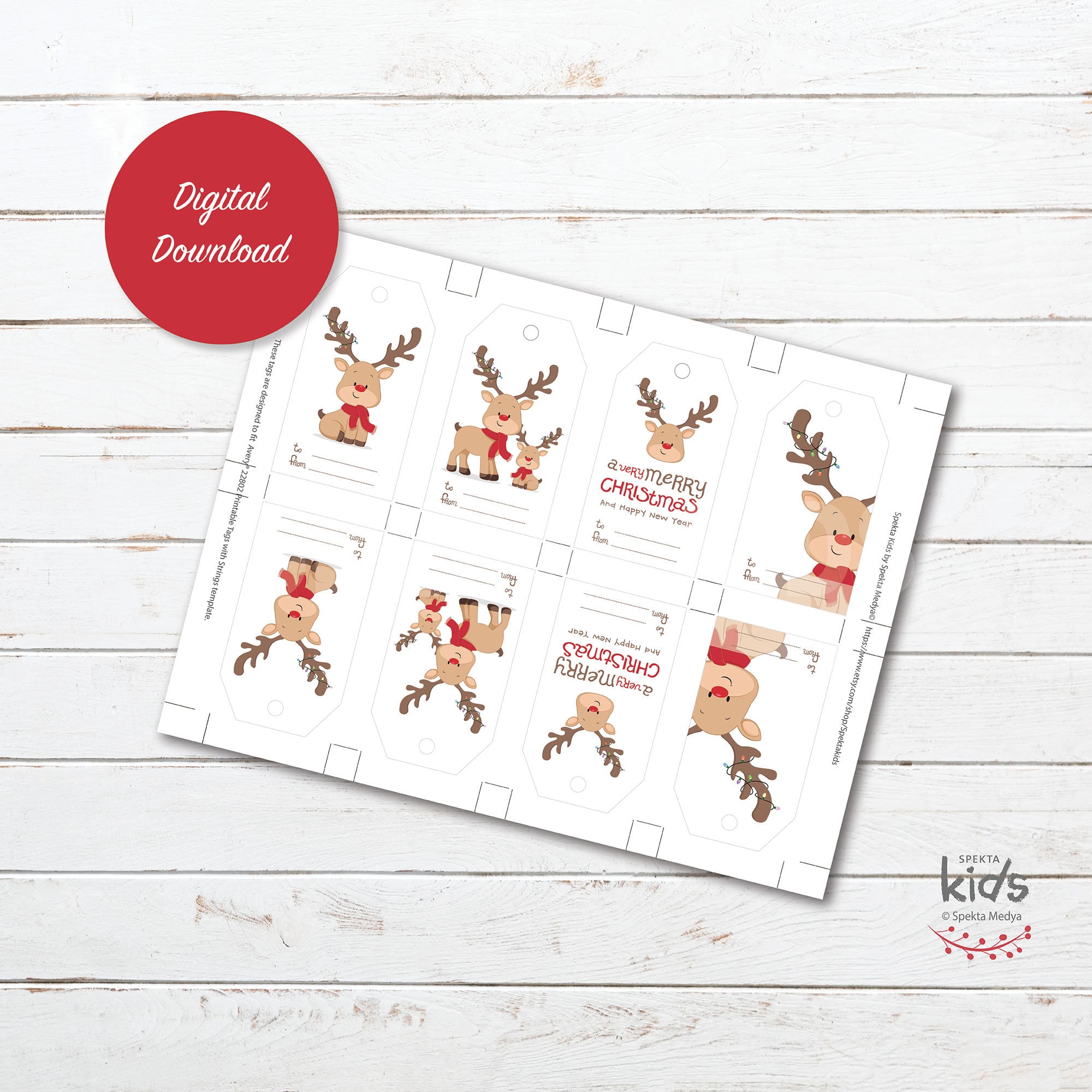 Printable Deer Christmas Tags, Instant Download PDF, Holiday Treat Tags ...