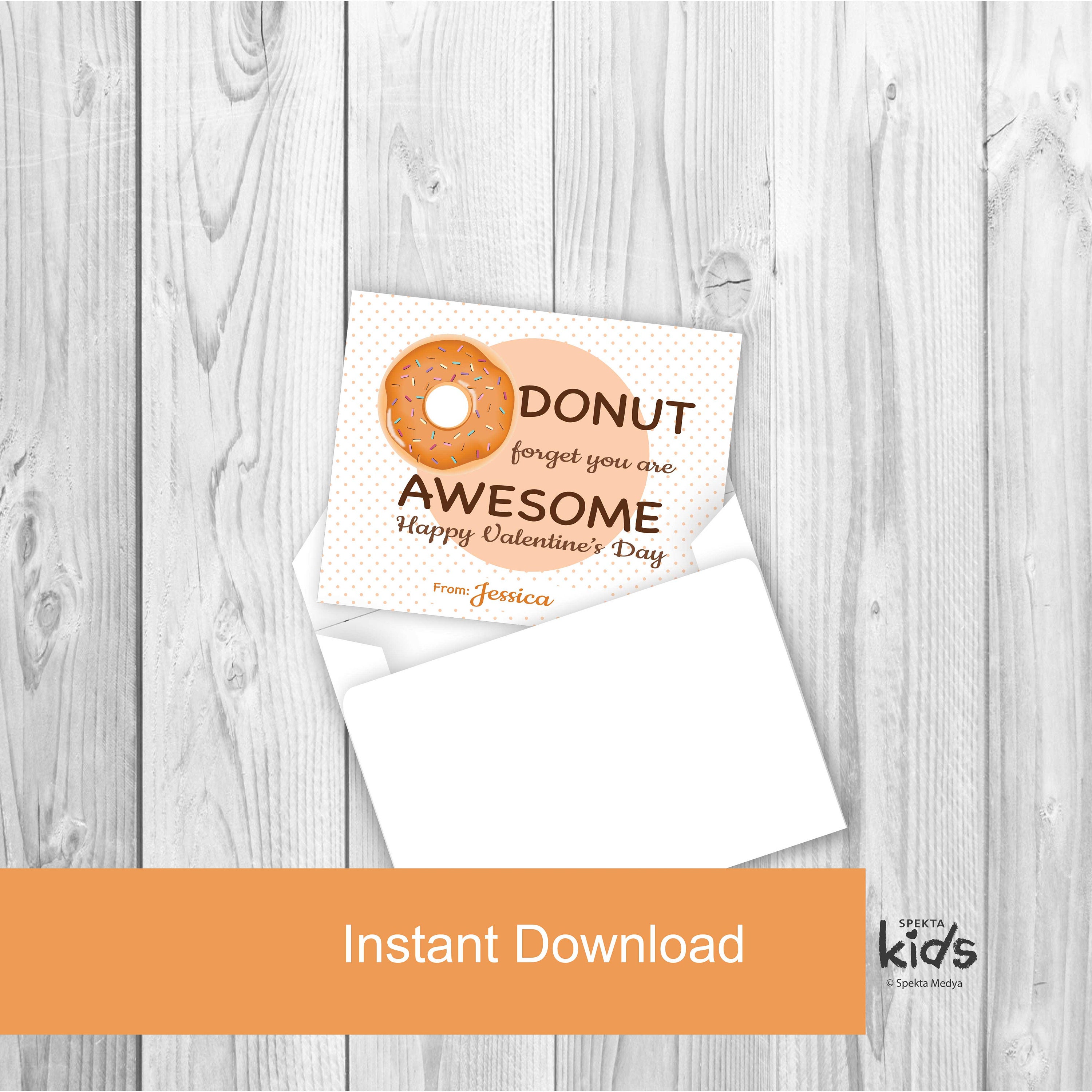 Printable Donut Valentine Cards for Kids, Donut Valentine Set, Donut Card Set of 4, Envelope ...