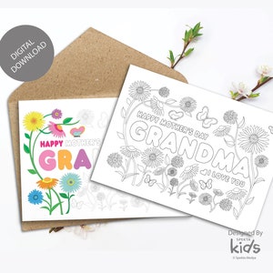 Printable Mothers Day Coloring Card for Grandma, Kids Printable Mothers ...