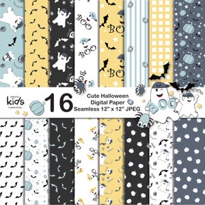 Halloween Blue Digital Paper Pack , Seamless Digital Scrapbook with Spiders, Bats, Ghosts