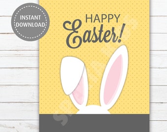 Tarjeta de conejito de Pascua amarillo, tarjeta de felicitación de 5x7 (PDF)