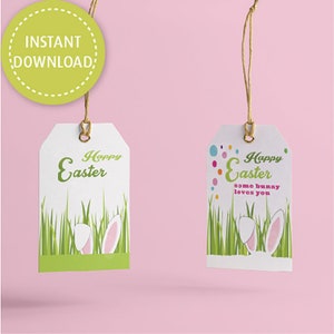 Niedliche Hasen Tags, DIY Oster Geschenkanhänger, Oster Geschenkanhänger, Grass Bunny Anhänger. Sofort Download
