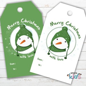 Christmas Cute Snowman Gift Tags, Green and White, Christmas snowman labels