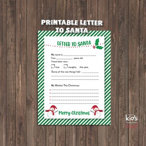 Plantillas de cartas imprimibles a Papá Noel, plantilla linda de cartas de Papá Noel