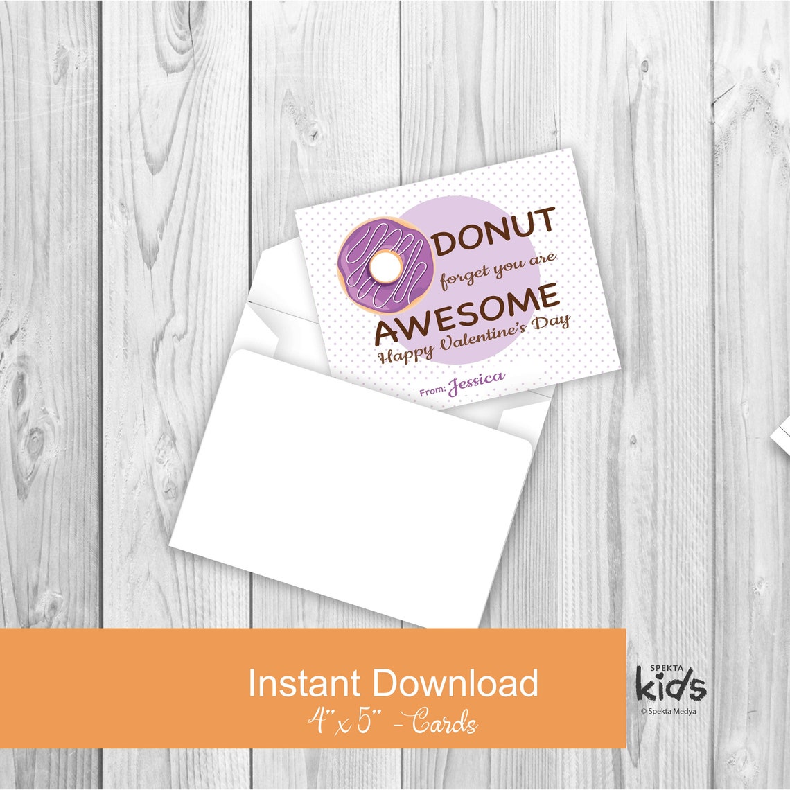 Printable Donut Valentine Cards for Kids, Donut Valentine Set, Donut Card Set of 4, Envelope ...