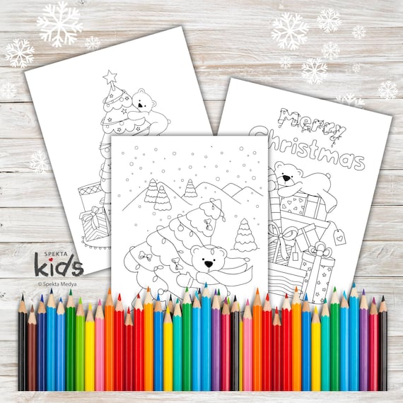 Pagine da colorare di orsacchiotto con albero di Natale per - Main Image