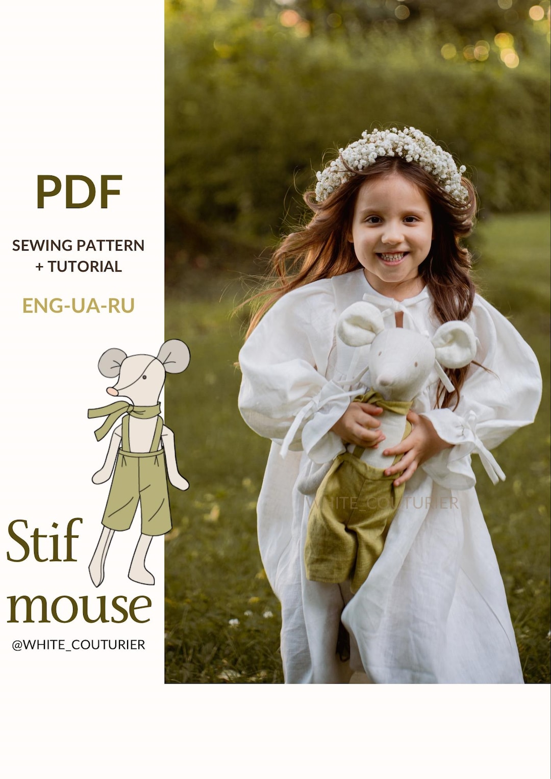Mouse Sewing Pattern and Tutorial 50cm Linen Stuffed Soft Toys, DIY ...