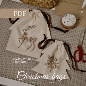 Christmas Gift Bags Sewing Pattern, Christmas Embroidery Designs, Stick And Stitch, Snowflake and Reindeer Embroidery Pattern