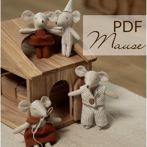 Linen stuffed soft toys family of mice , Mouse PDF, sewing Pattern and tutorial