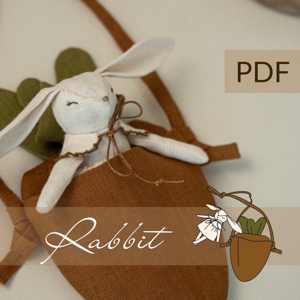 Rabbit with bag PDF Pattern and tutorial, eco toy sewing pattern, stuffed animal pattern, easy pattern