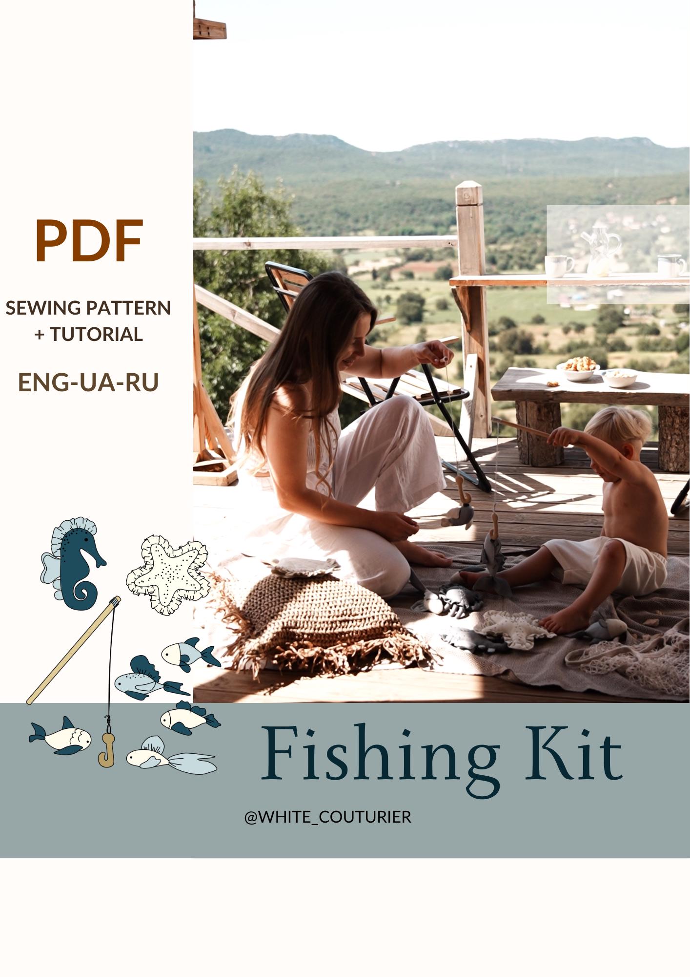Montessori Fishing Sewing Kit – 5 Fish, Crab with Shell, Seahorse, Starfish Plush Toys + DIY Pattern & Step-by-Step Tutorial PDF
