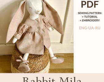 Bunny Sewing Pattern Tutorial 50cm Linen Stuffed Soft Toys, DIY Rabbit Toy, Bunny Pdf, Hare PDF Pattern, Rabbit PDF