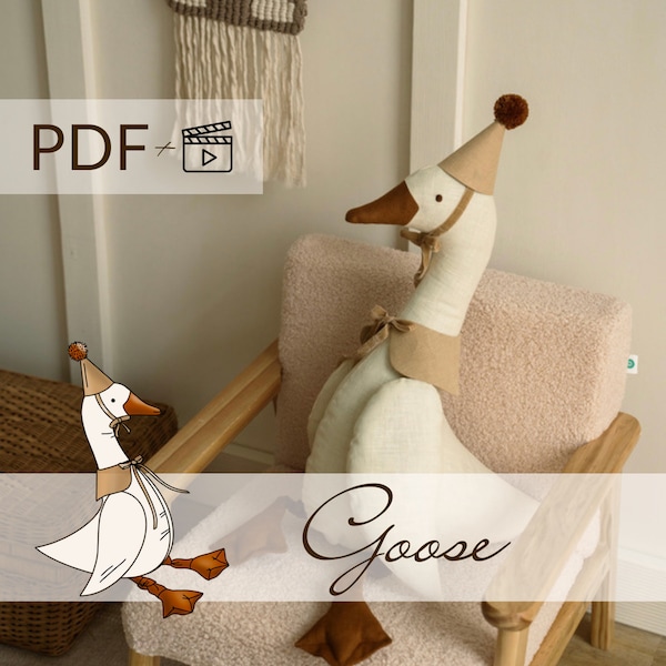 Goose PDF Pattern and video tutorial, eco toy sewing pattern, stuffed animal pattern, easy pattern