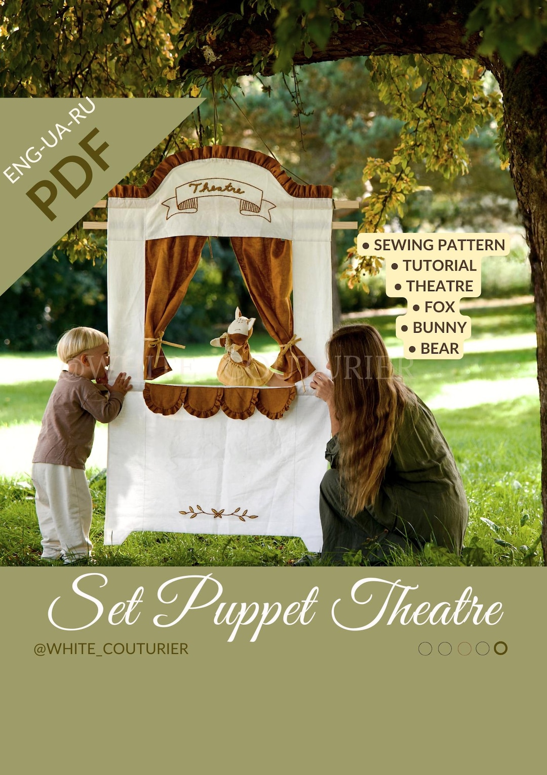 Set Hand Puppet Theater Sewing Pattern, Stuffed Animal, Bear Fox and ...