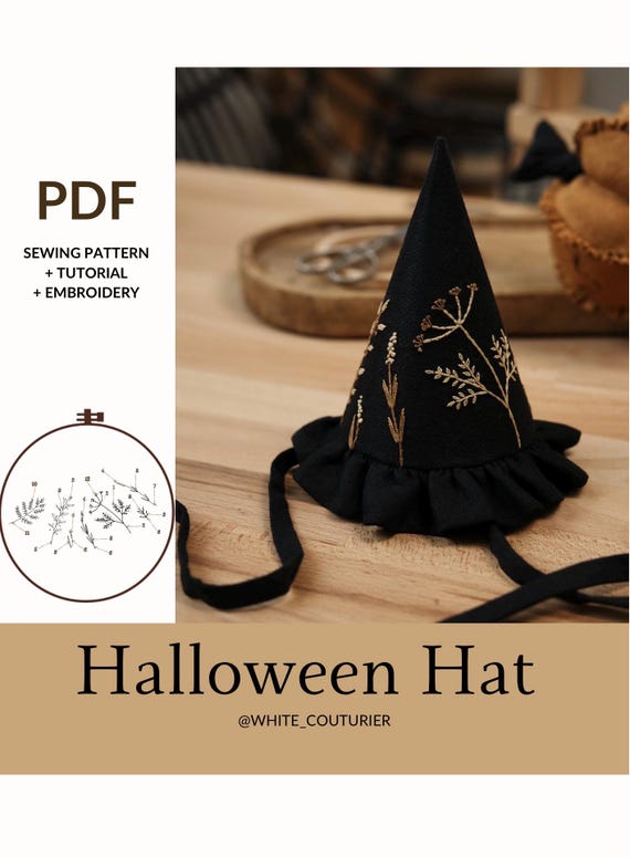 PDF Halloween hat, birthday hat, Sewing and embroidery pattern