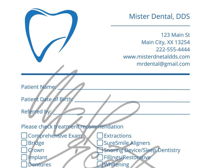 Printable Dental Referral Slip Customized Etsy