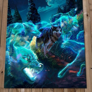 Running Spirit Wolves Art Print - Fantasy Art Painting - Part of the Pack - Husky Running with Ancestors - Answering the Call - Ghost Wolves