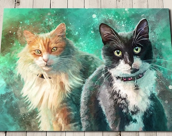 Cat Lover Gift - Cat Art - Cat Decor - Cat Painting Print - Cat Print - Cat Drawing - Cat Gifts For Women - Cat Portrait - Space Cats Print