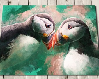 Puffin Art - Puffin Gifts - Puffin Painting Print - Puffin Print - Two Puffins Print - Cute Puffins - Cute Wall Art - Puffin Bird Art Print