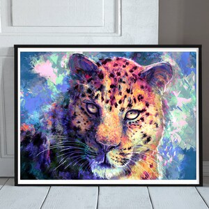 Purple Leopard Art Print - Abstract Animal Art - Wildlife Artist - Colorful Animal Art Print - Animal Poster Picture - Big Cat Art Print image 3