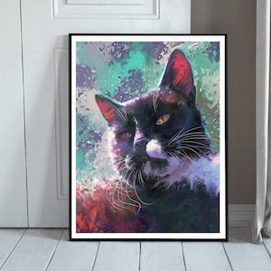 Tuxedo Cat Art Print -  Black and White Cat Artwork - Cat Picture Painting - Pet Art Gift - Shorthair Wall Art - Illustration Giclee Print