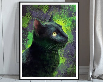 Black Cat Art Print - Cat Artwork - Black Cat Print - Black cat Art Gifts - Cat Wall Art - Abstract Home Decor - Illustration Giclee Print