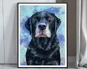Black Lab Art Print - Labrador Retriever Painting - Black Labrador Gifts  for Owners - Wall Art Print Portrait - Illustration Giclee Print