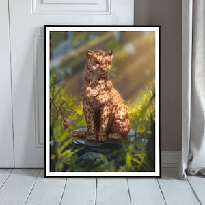 Leopard in the Jungle Art Print - Strawberry Leopard Illustration - Big Cat Painting Print - Endangered Wild Art - Illustration Giclee Print