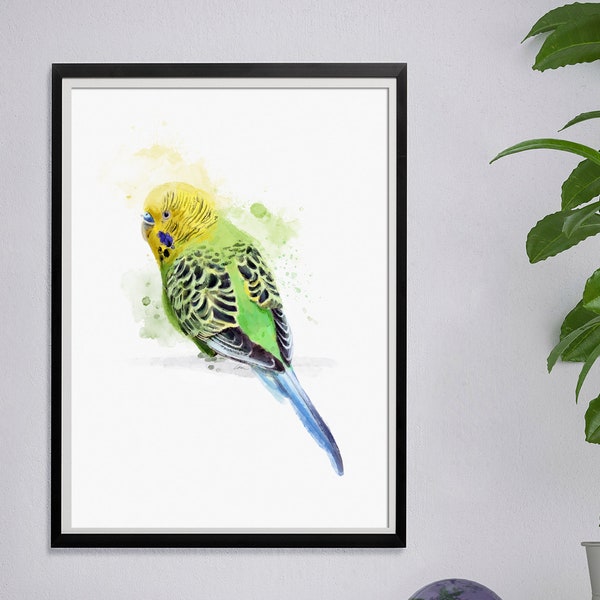Budgie Print - Budgie Watercolour Print - Budgie Art - Budgie Gifts - Green and Yellow Budgie - Budgie Portrait - Budgie Watercolor Art